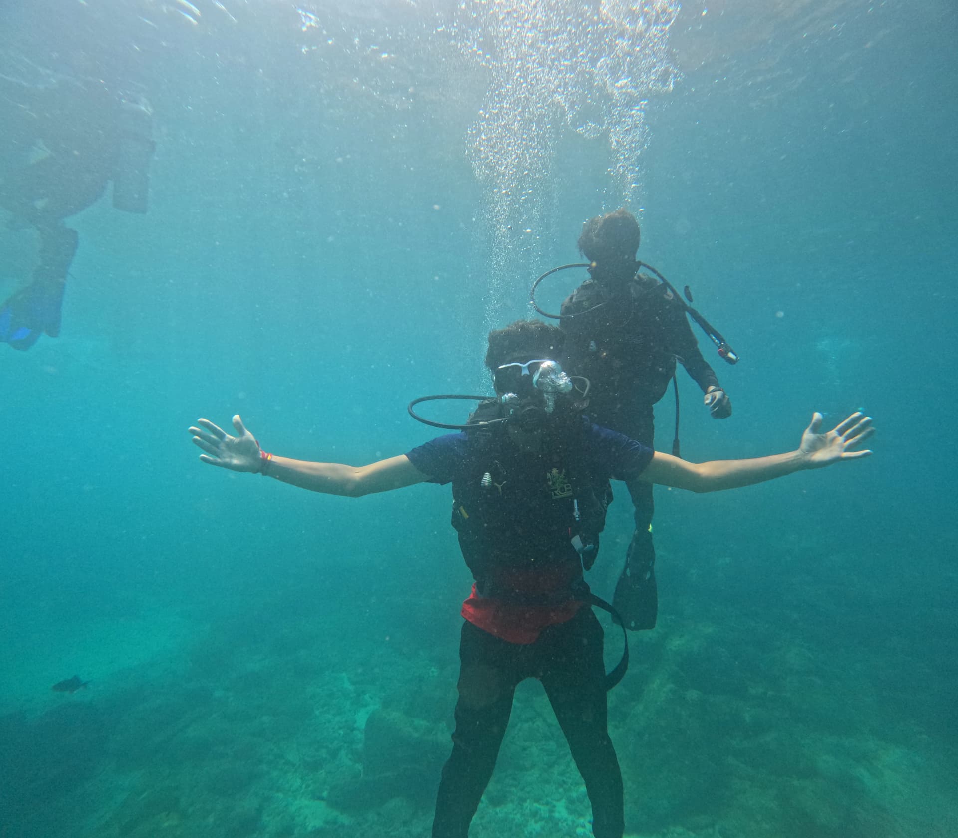 Action camera capture of scuba diver exploring the underwater world of Netrani Island
